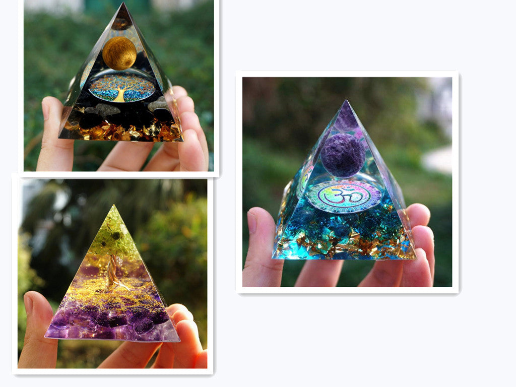 Celestial Harmony™: Natural Tiger Eye & Amethyst Orgone Energy Pyramid – Reiki Healing & Chakra Amplifier