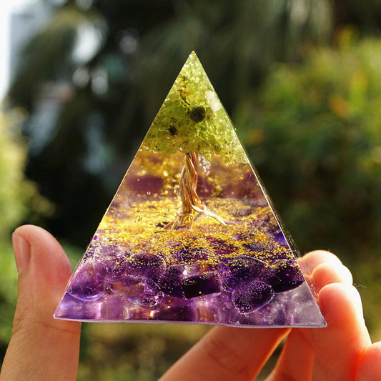 Celestial Harmony™: Natural Tiger Eye & Amethyst Orgone Energy Pyramid – Reiki Healing & Chakra Amplifier