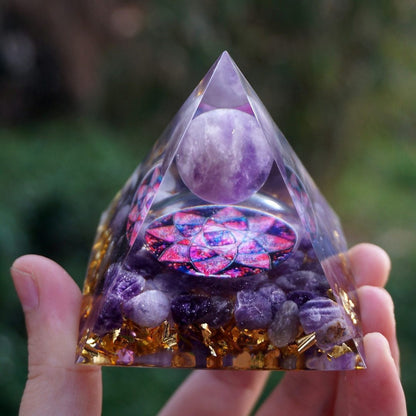 Celestial Harmony™: Natural Tiger Eye & Amethyst Orgone Energy Pyramid – Reiki Healing & Chakra Amplifier