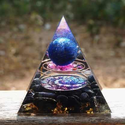 Celestial Harmony™: Natural Tiger Eye & Amethyst Orgone Energy Pyramid – Reiki Healing & Chakra Amplifier