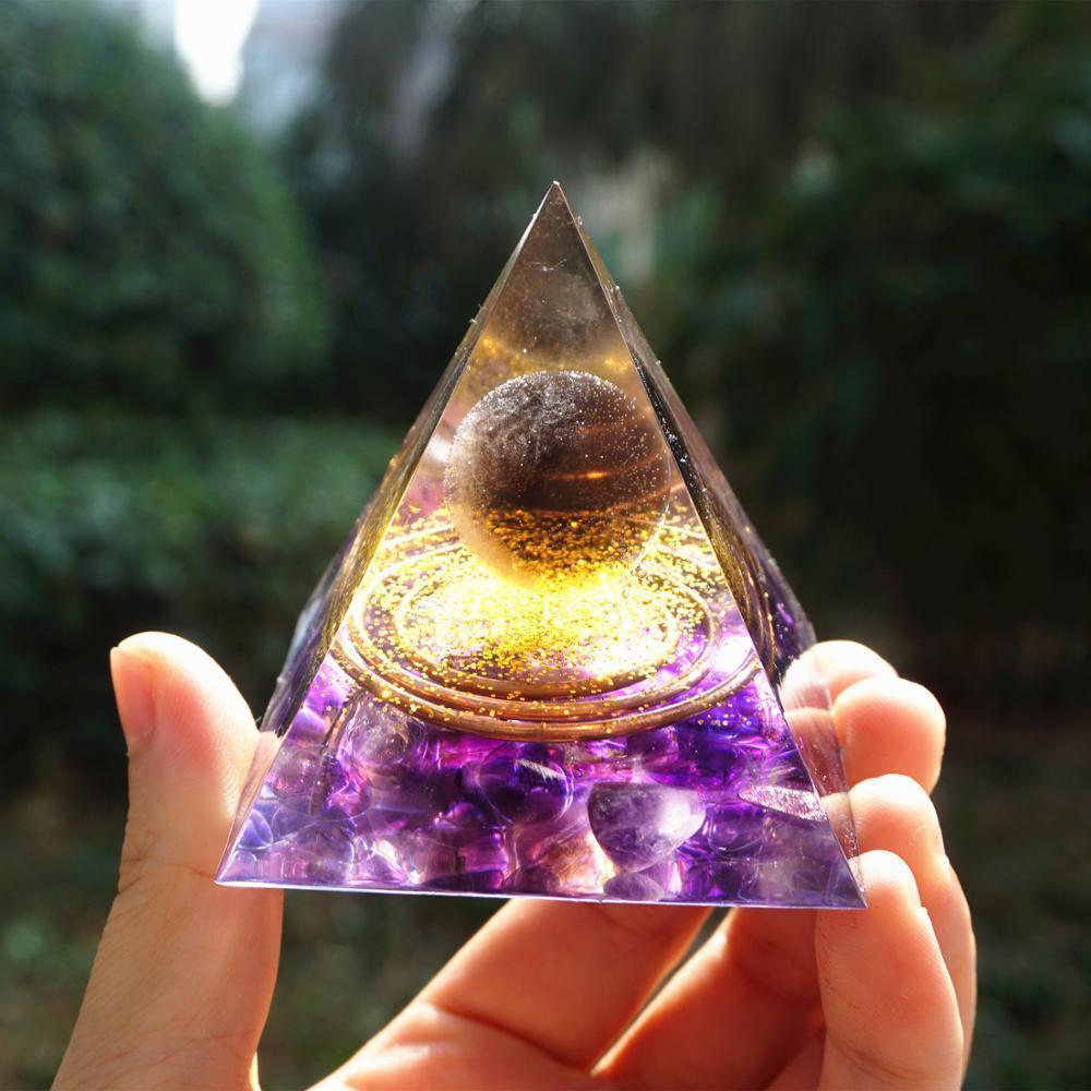 Celestial Harmony™: Natural Tiger Eye & Amethyst Orgone Energy Pyramid – Reiki Healing & Chakra Amplifier