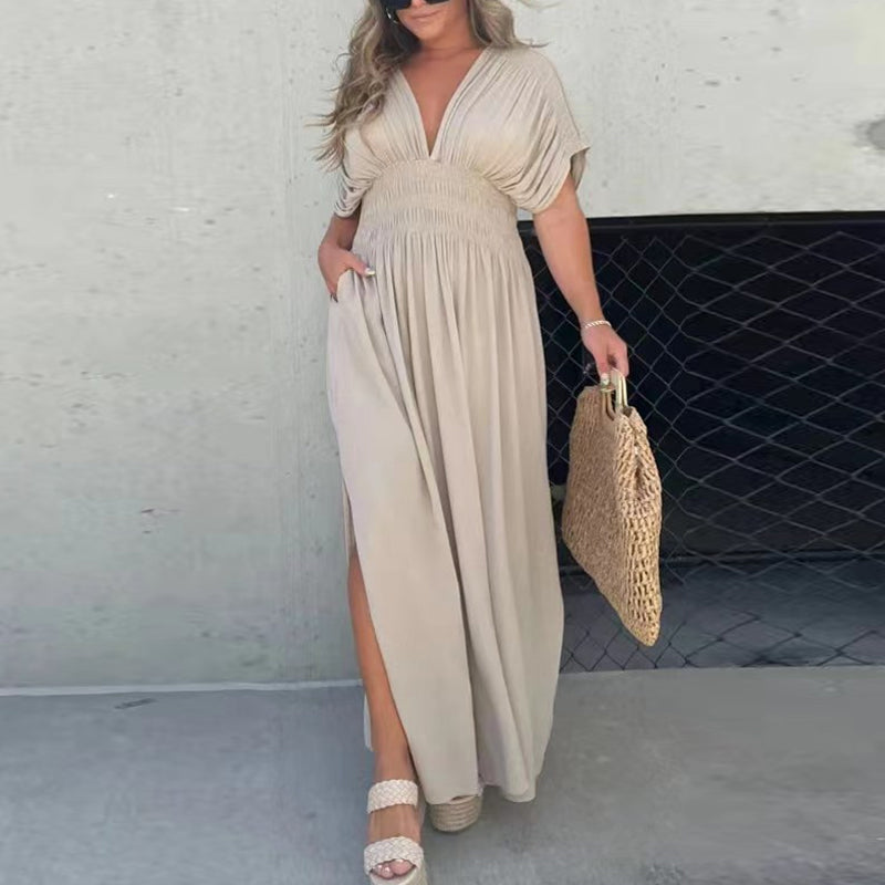 Slit V-Neck Effortless Maxi Long Dress