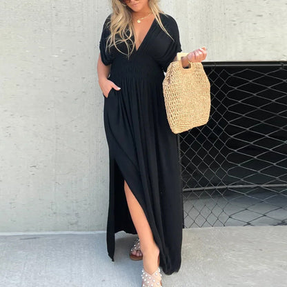 Slit V-Neck Effortless Maxi Long Dress