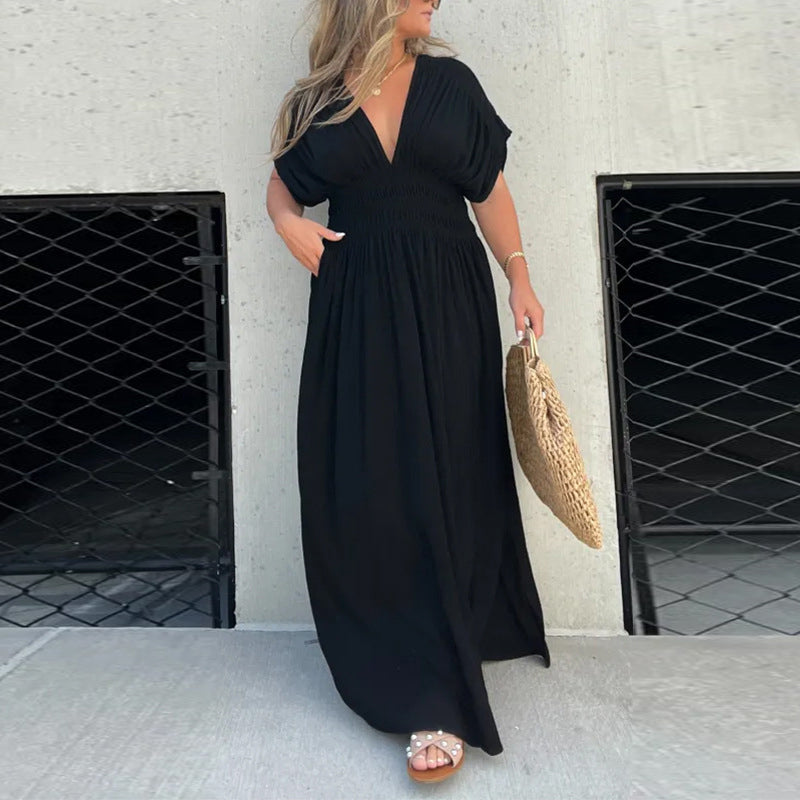 Slit V-Neck Effortless Maxi Long Dress