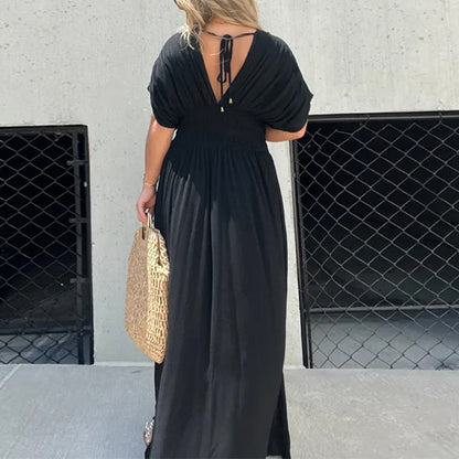 Slit V-Neck Effortless Maxi Long Dress