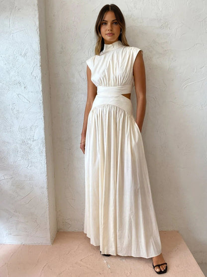 Chic Mock Neck Long Dress with Stylish Cut-Outs