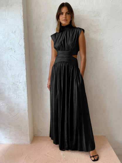 Chic Mock Neck Long Dress with Stylish Cut-Outs