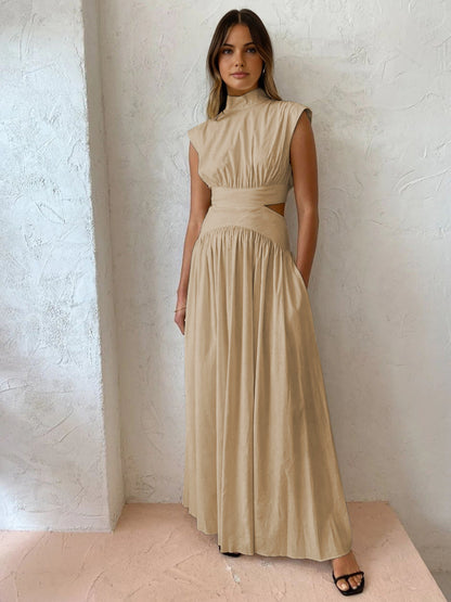 Chic Mock Neck Long Dress with Stylish Cut-Outs