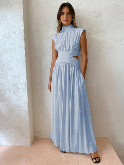 Chic Mock Neck Long Dress with Stylish Cut-Outs