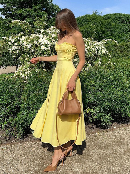 Chic Lettuce Trim Slit Midi Dress for Effortless Style