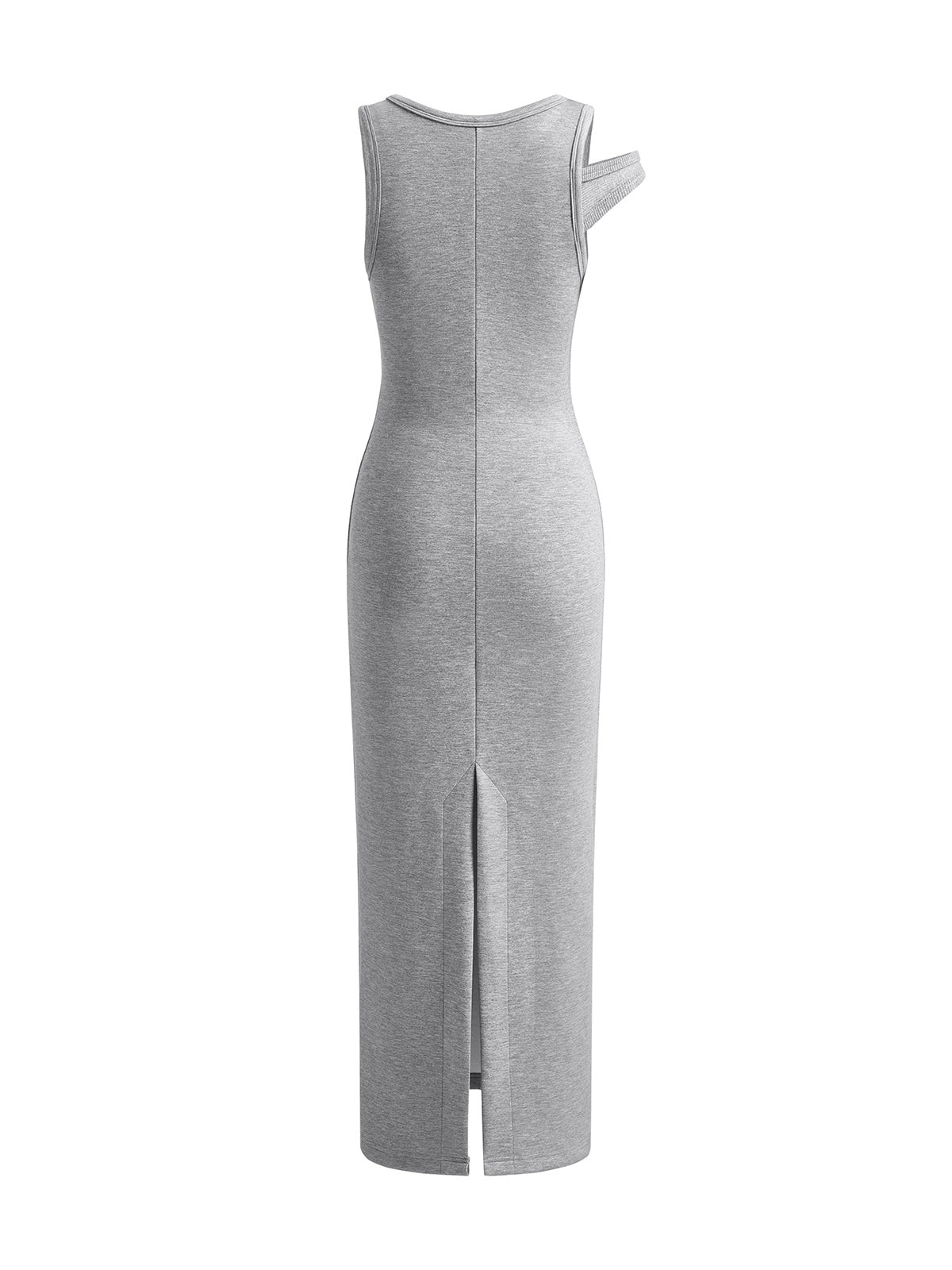 Elegant Asymmetrical Maxi Dress with Crew Neck and Chic Split Design